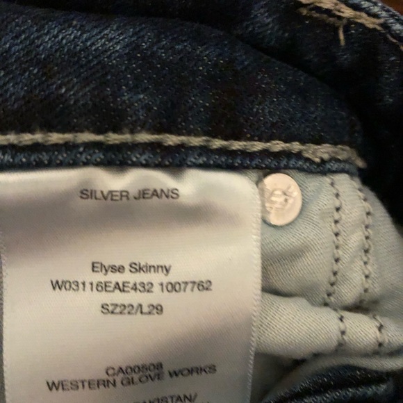 Silver Jeans Elyse Dark Wash Skinny Stretch 22/29 Plus Size - Picture 5 of 6
